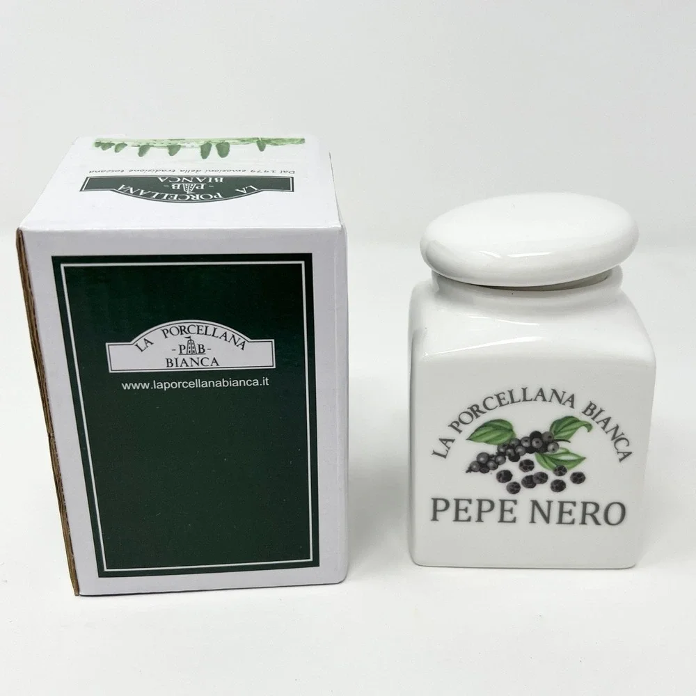 La Porcellana Bianca Pepe Nero Porcelain Spice Jar White‎ Italian Ceramic Lid